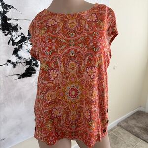 Joie Red and Orange Paisley Blouse